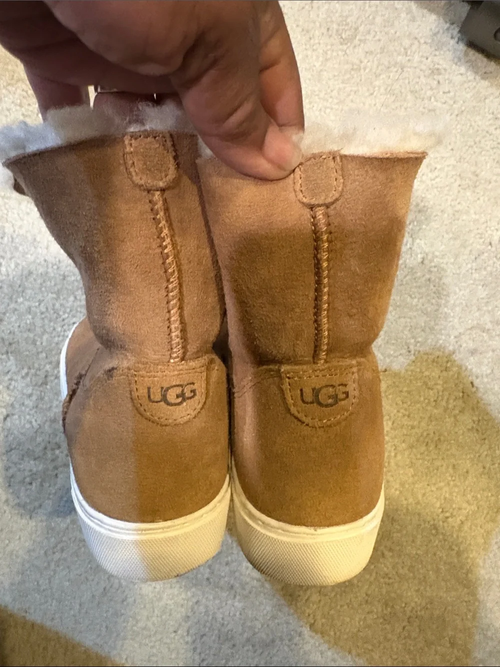 UGG Tan Suede Shearling Cuff Slip-On Sneakers-Size 5.5
